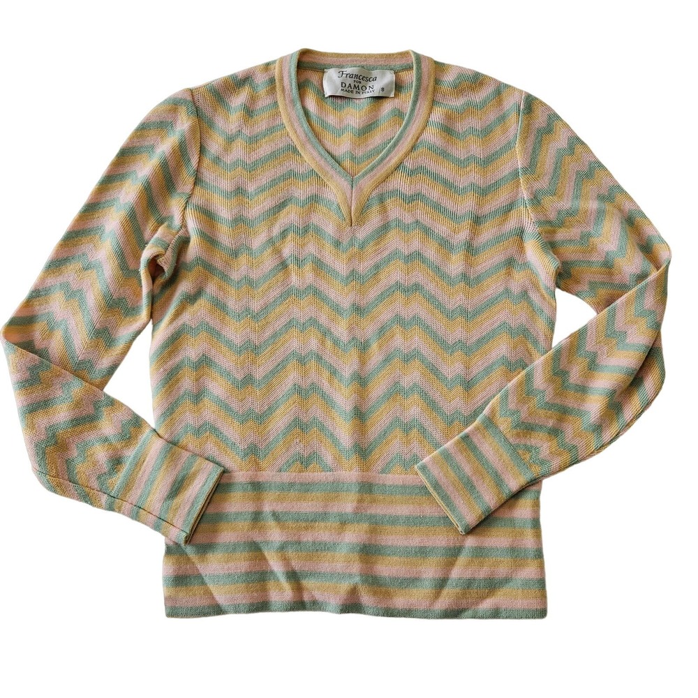 Francesca for‎ Damon Women's Colorful Chevron Wool Blend V-neck Sweater. Size S